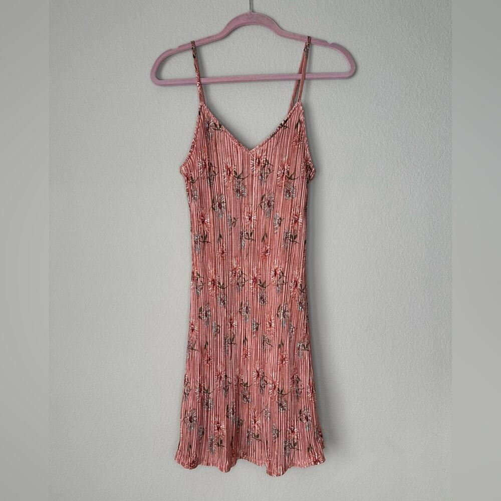 VANITY ROOM Womens Pink Floral Print Pleated Spaghetti Strap Satin Dress XS